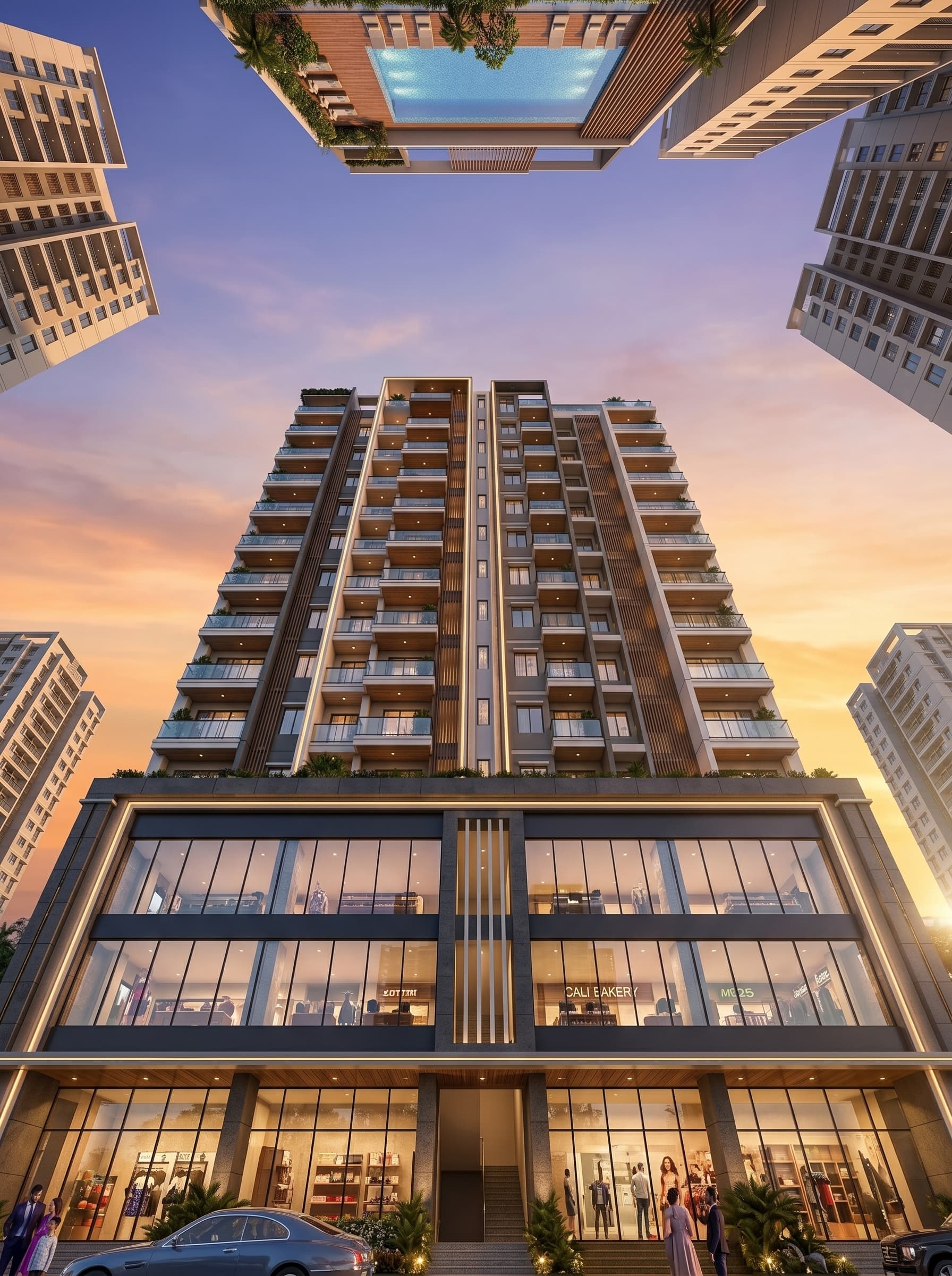 Maison One tower at dusk